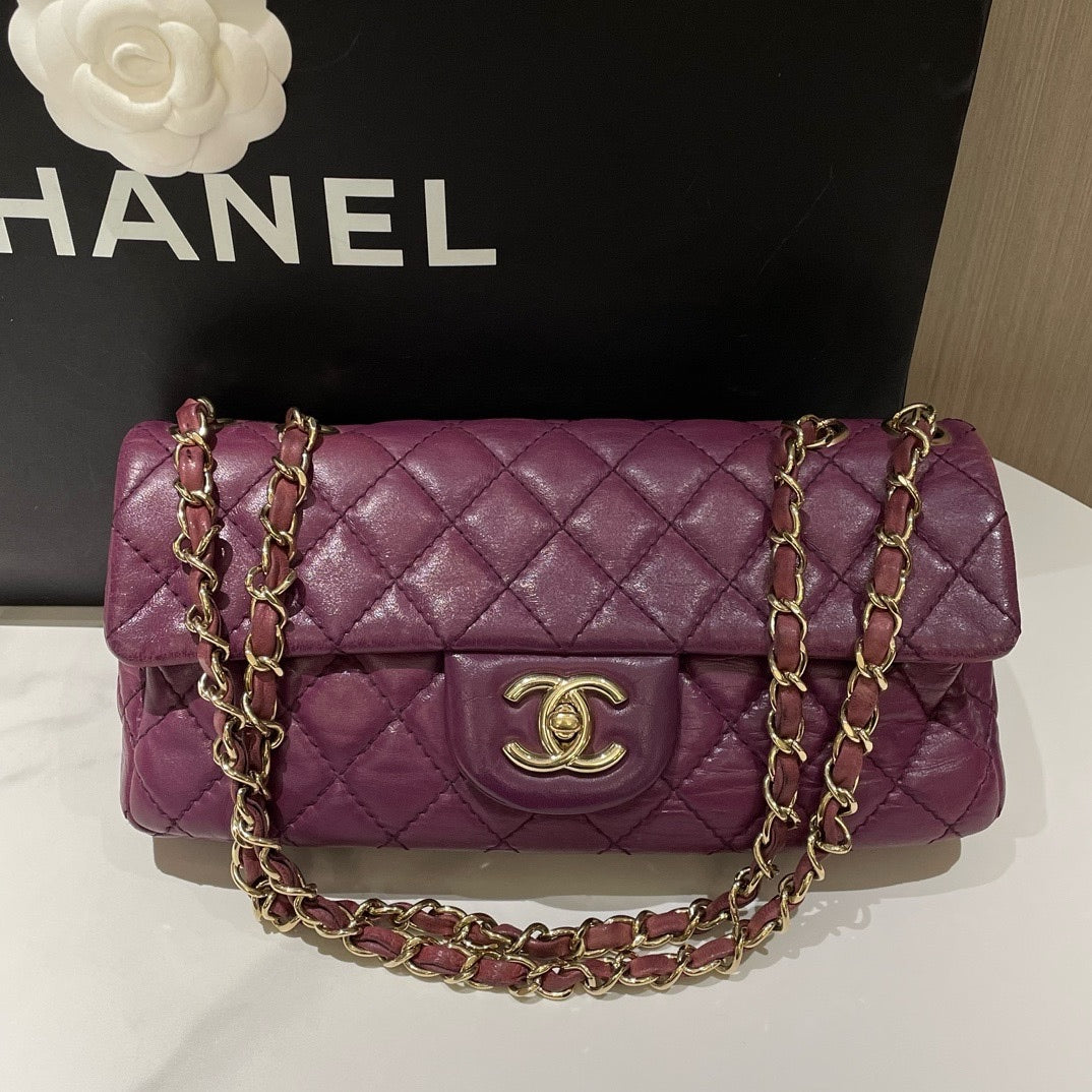 Chanel   Baguette Flap Bag Purple Leather Quilted Chain Strap  Inch