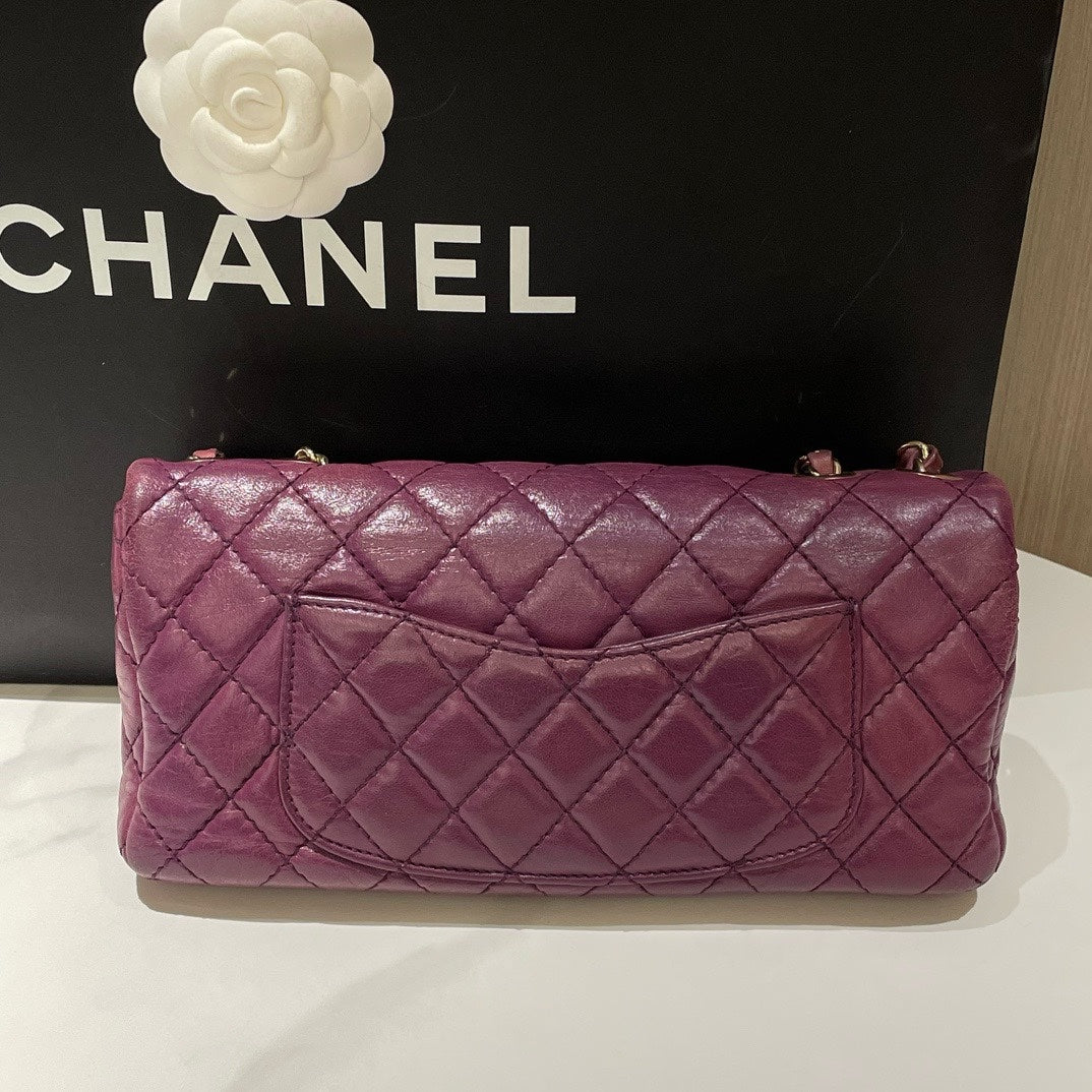Chanel   Baguette Flap Bag Purple Leather Quilted Chain Strap  Inch
