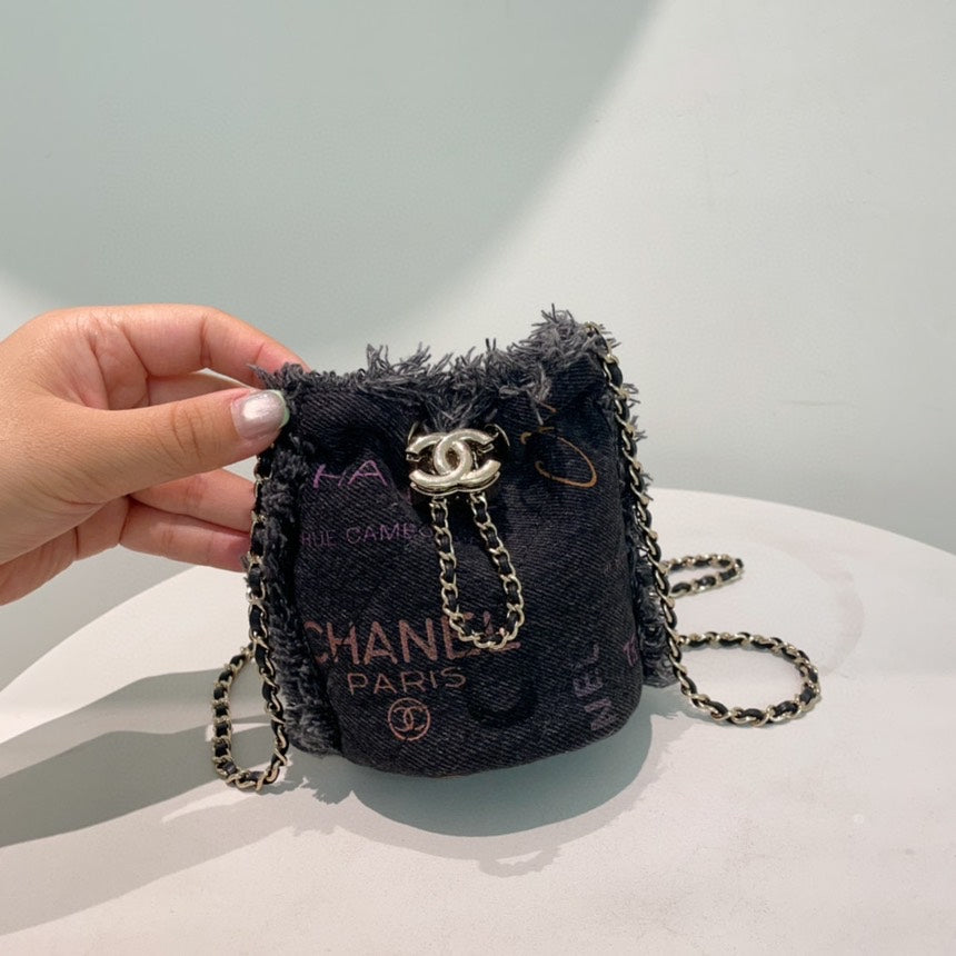 Chanel Black Denim Bucket Mini Bag