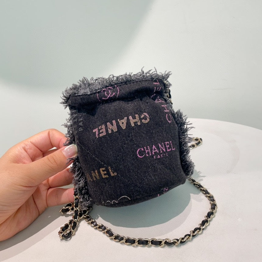 Chanel Black Denim Bucket Mini Bag
