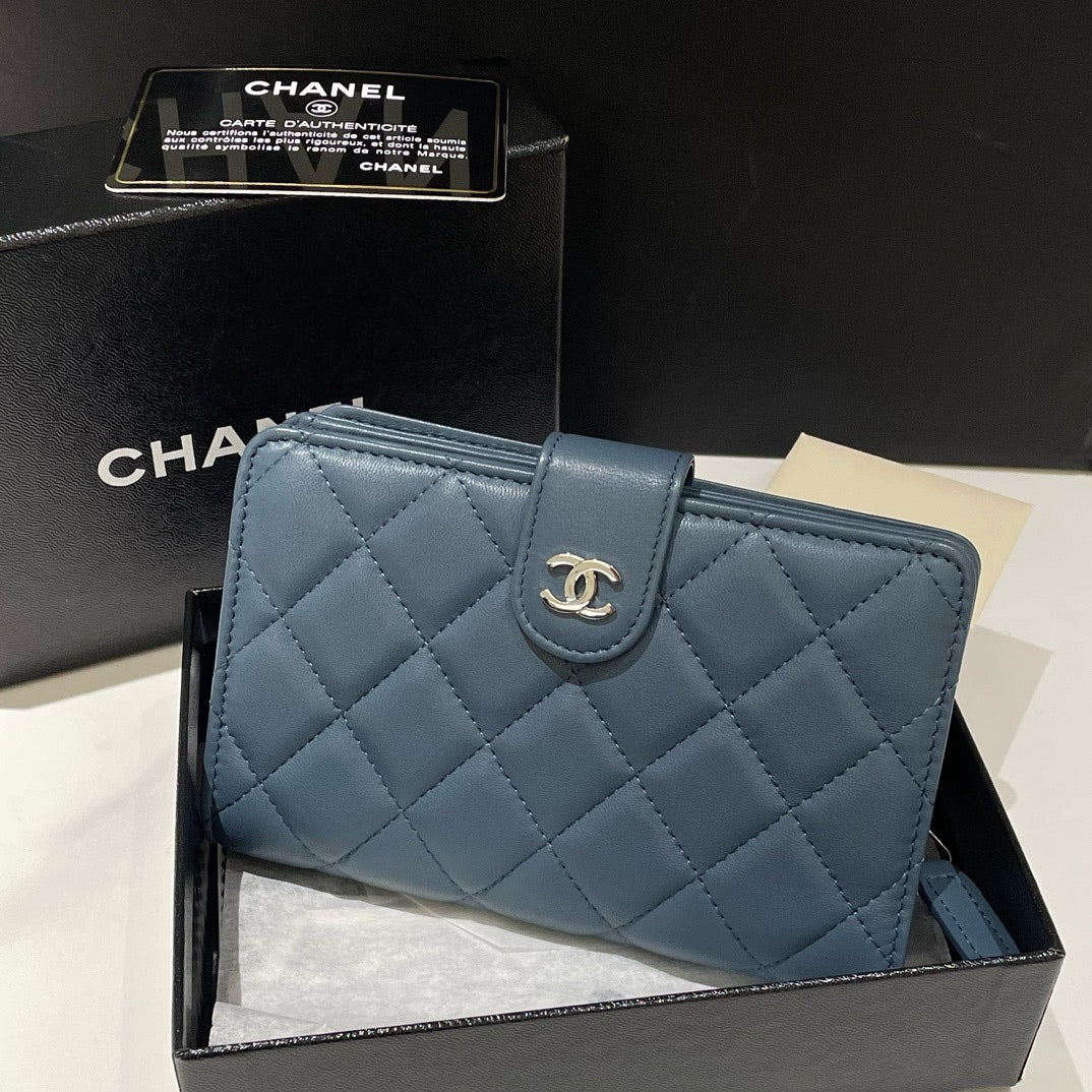 Chanel Quilted Lambskin Wallet, Blue, () # - %  