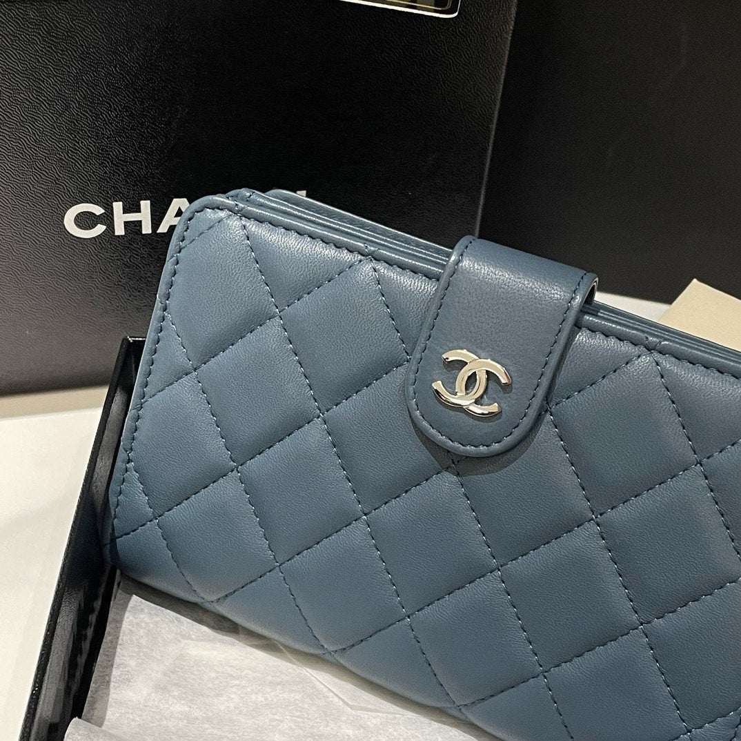 Chanel Quilted Lambskin Wallet, Blue, () # - %  