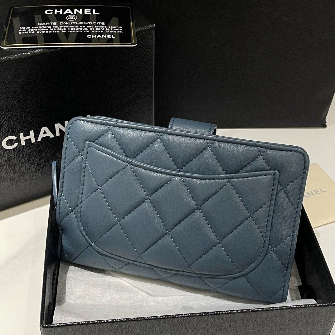 Chanel Quilted Lambskin Wallet, Blue, () # - %  