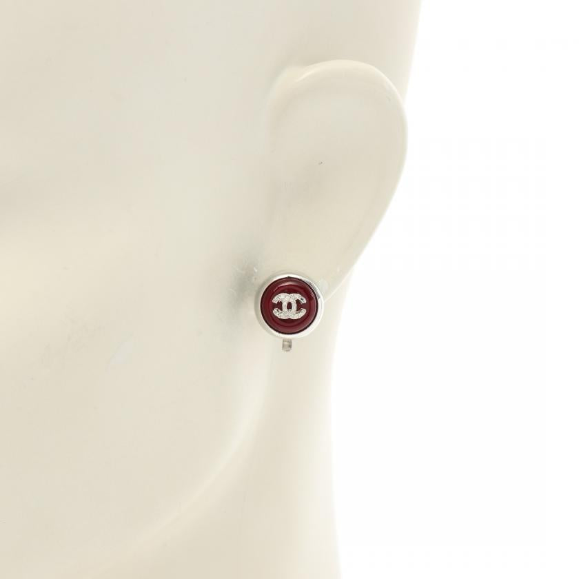 Chanel Silver Red Coco Mark Earrings