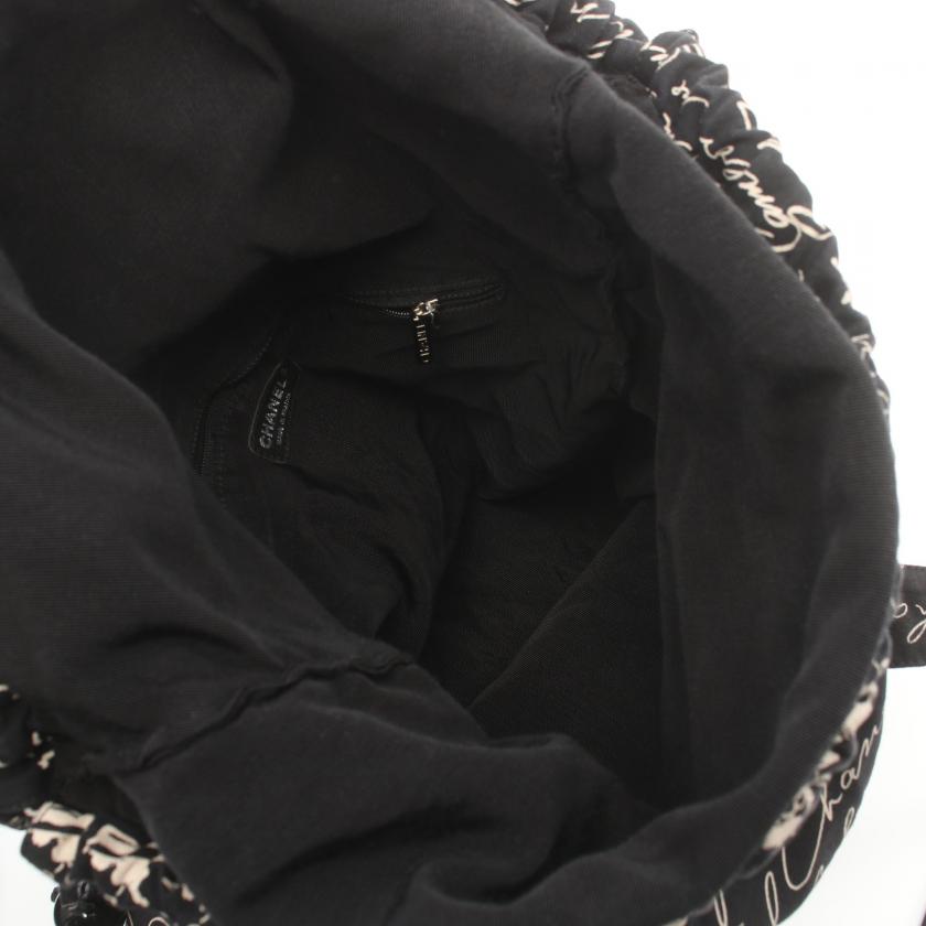 Chanel Coco Mark Camellia Black Ivory Canvas Tote Bag Handbag