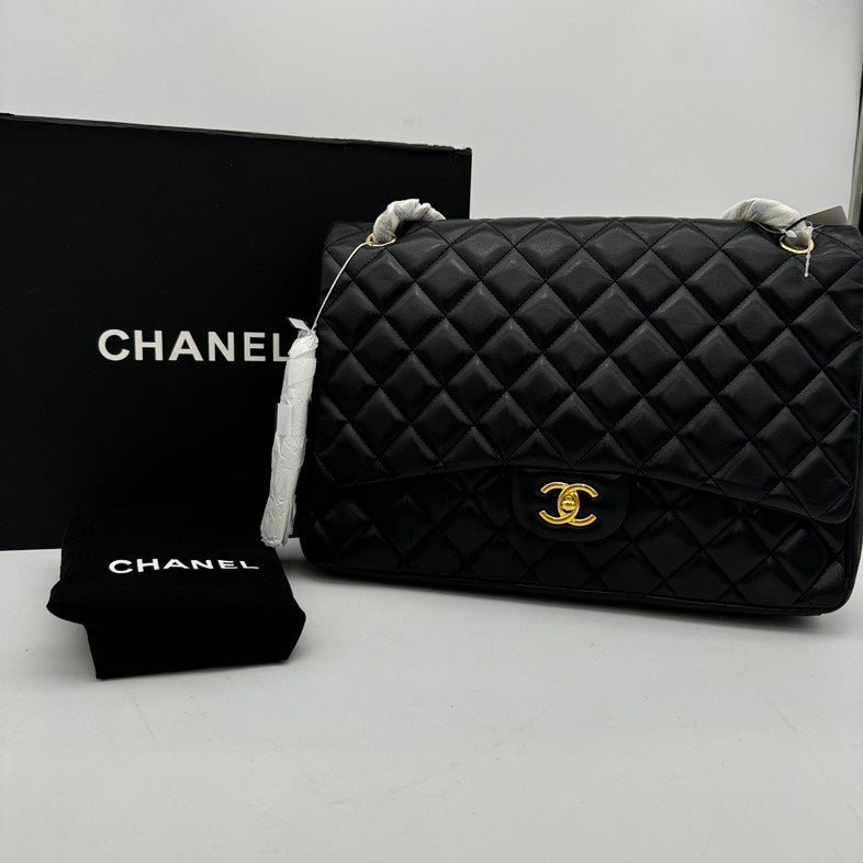 Chanel Maxi Flap Bag Black Lambskin Quilted Large