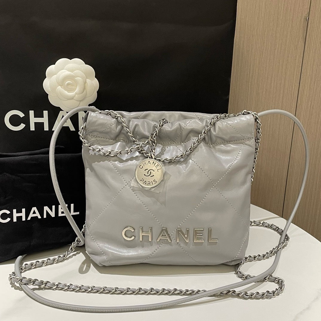 Chanel  Mini Bag Gray Leather Shoulder Bag with Chain Strap