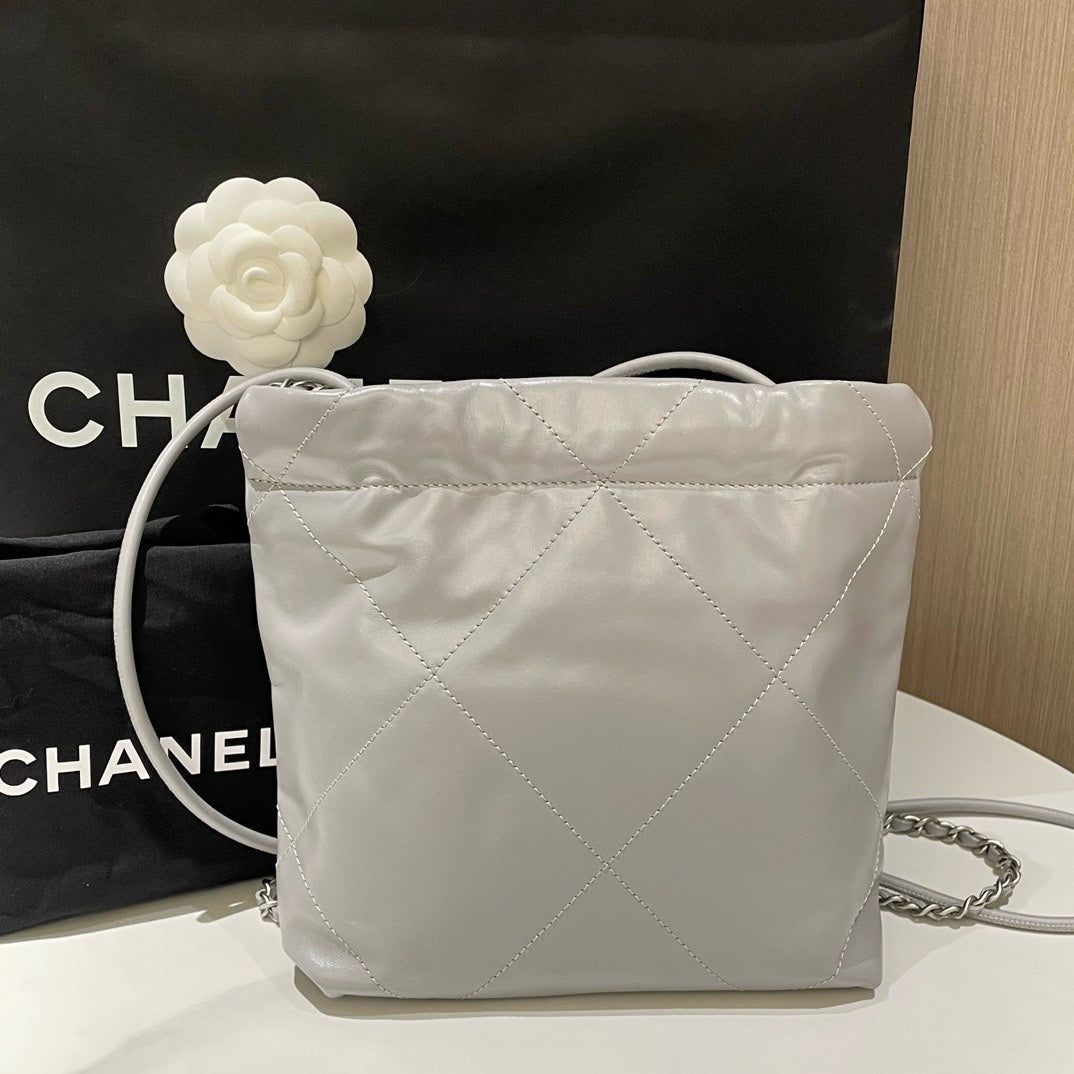Chanel  Mini Bag Gray Leather Shoulder Bag with Chain Strap