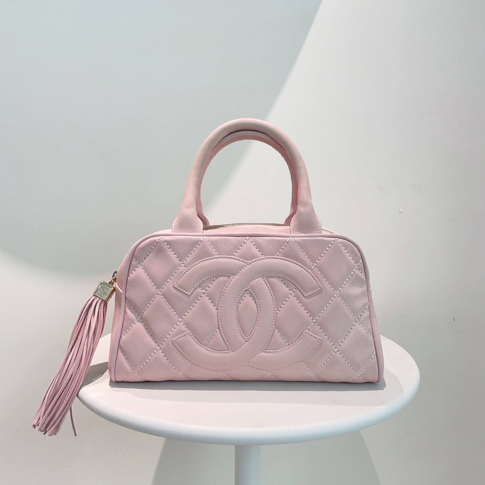 Chanel Timeless Pink Quilted Leather Bowler Bag Small Size