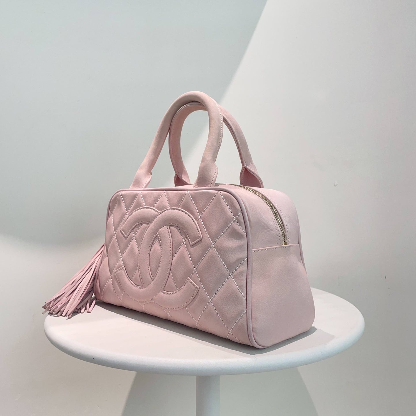 Chanel Timeless Pink Quilted Leather Bowler Bag Small Size
