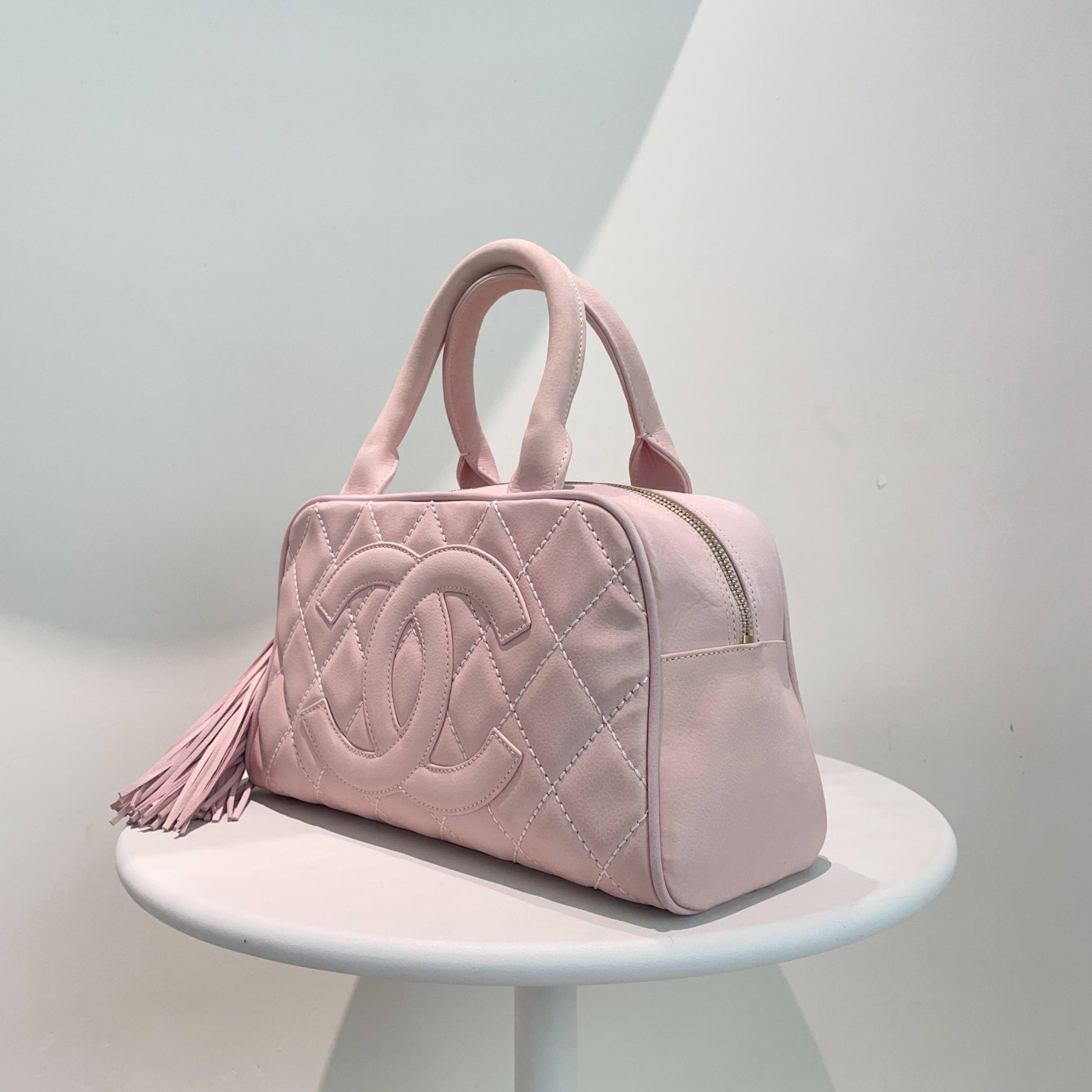Chanel Timeless Pink Quilted Leather Bowler Bag Small Size