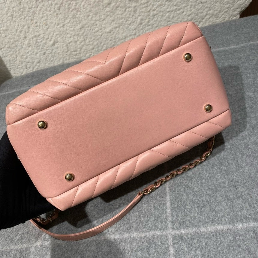 Chanel Trendy CC Pink Leather Chevron Quilted Bowling Bag Medium
