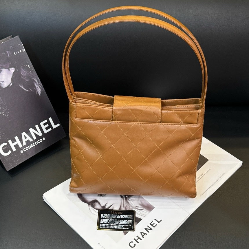 Chanel Kelly Tote Bag Tan Quilted Leather cm