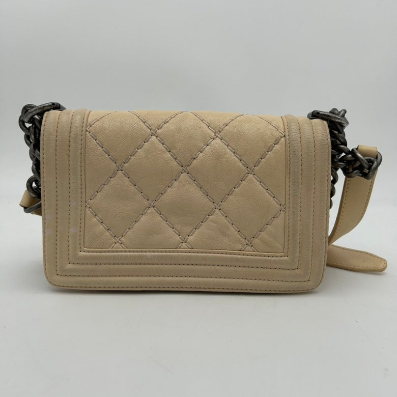 Chanel Beige Leather Quilted Crossbody Bag Medium