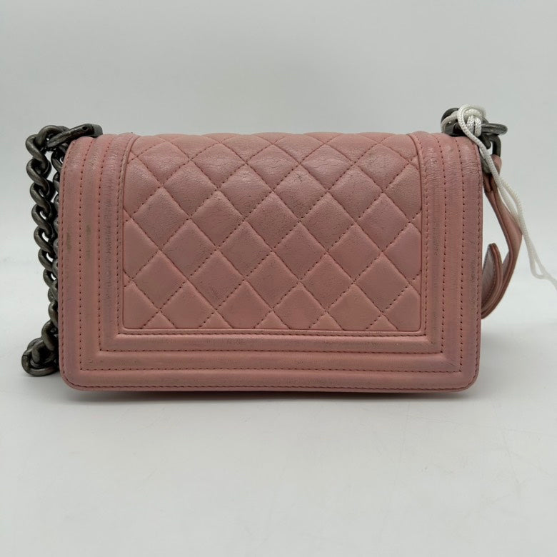Chanel Boy Rose Pink Quilted Leather Crossbody Bag Medium