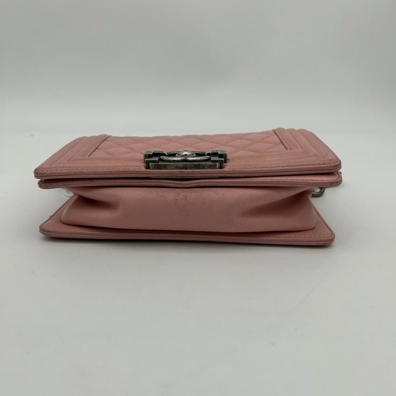 Chanel Boy Rose Pink Quilted Leather Crossbody Bag Medium