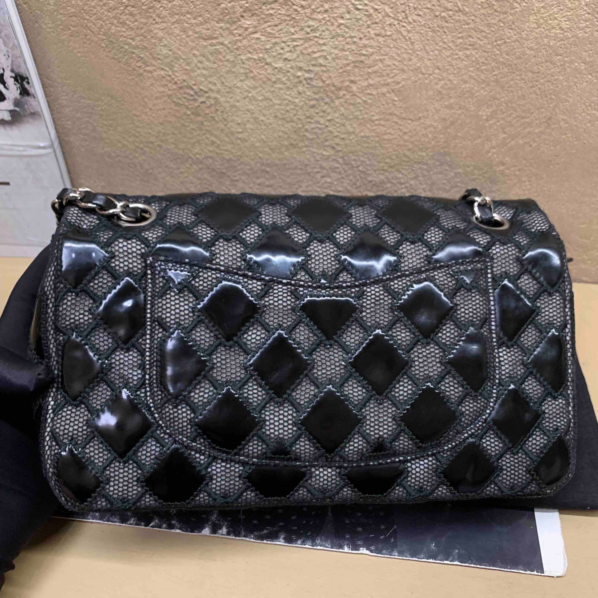 Chanel CF  Black Leather Quilted Handbag with Chain Strap Medium Size