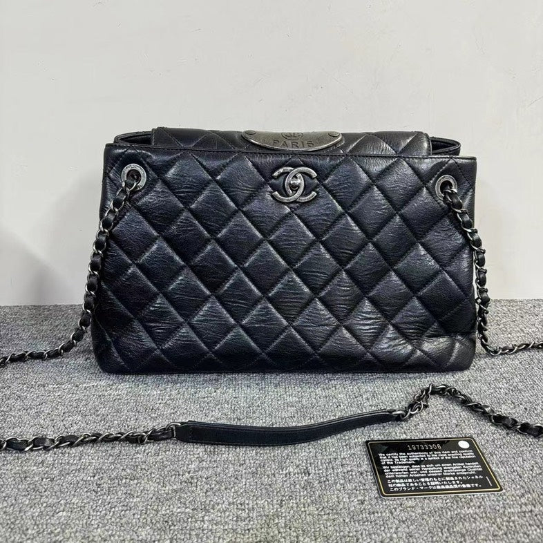 Chanel Classic Black Quilted Leather Chain Bag Medium Size