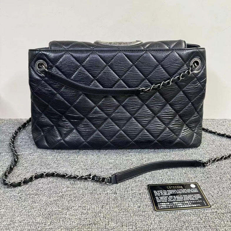 Chanel Classic Black Quilted Leather Chain Bag Medium Size