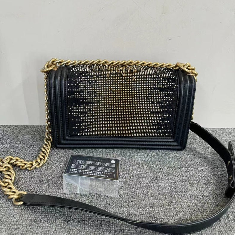 Chanel Leboy Black Embellished Leather Flap Bag with Card Medium