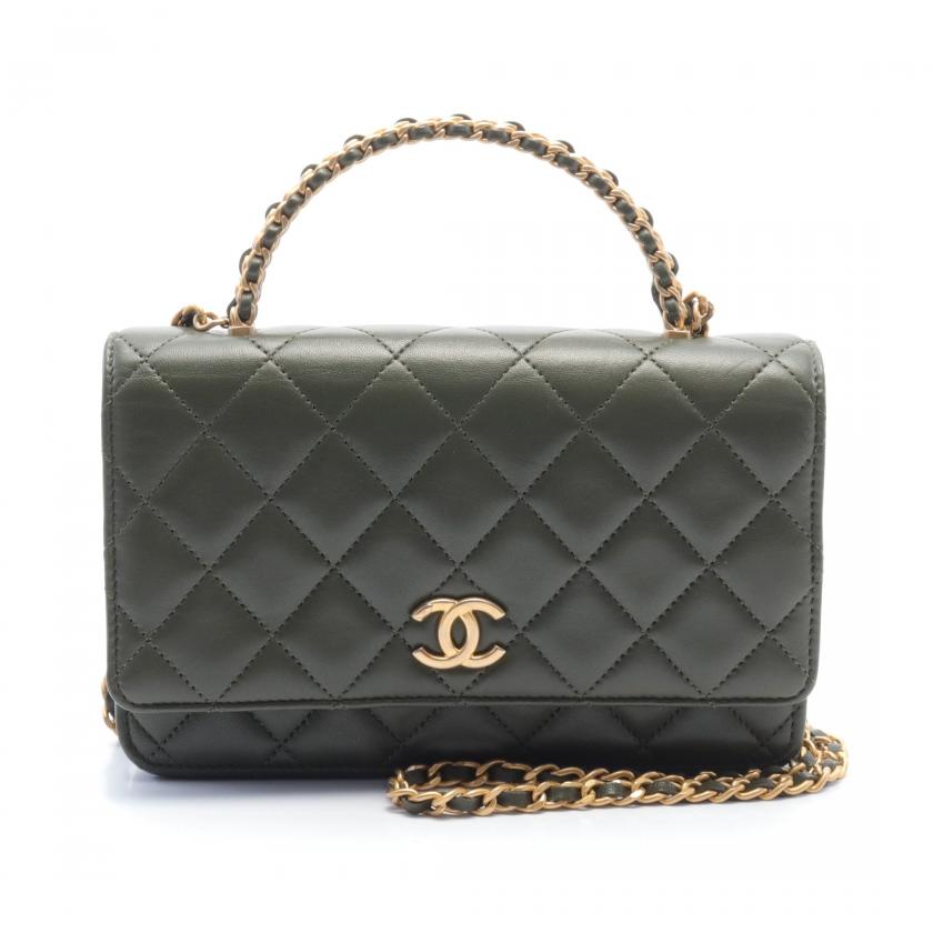 Chanel Top Handle Matelasse Bag Khaki Green Leather
