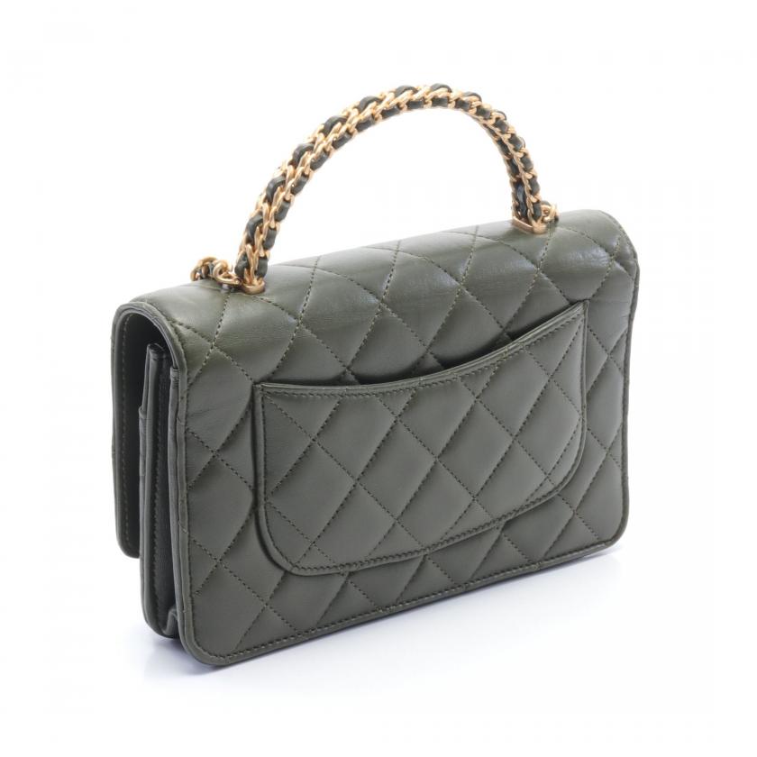 Chanel Top Handle Matelasse Bag Khaki Green Leather