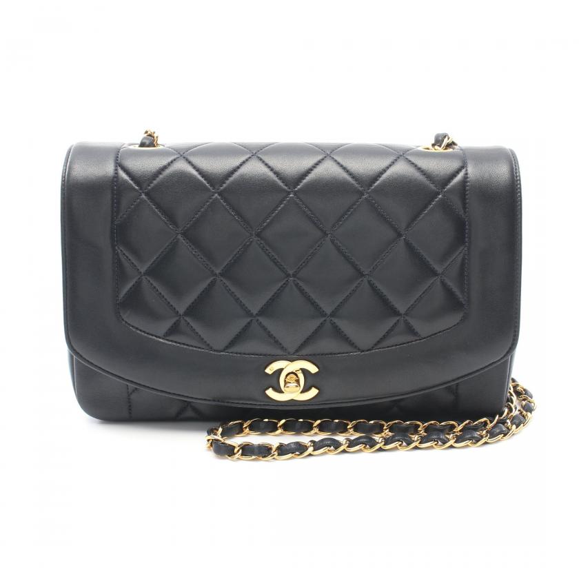 Chanel Matelasse Diana Flap Chain Shoulder Bag Lambskin Dark Navy Gold Hardware  