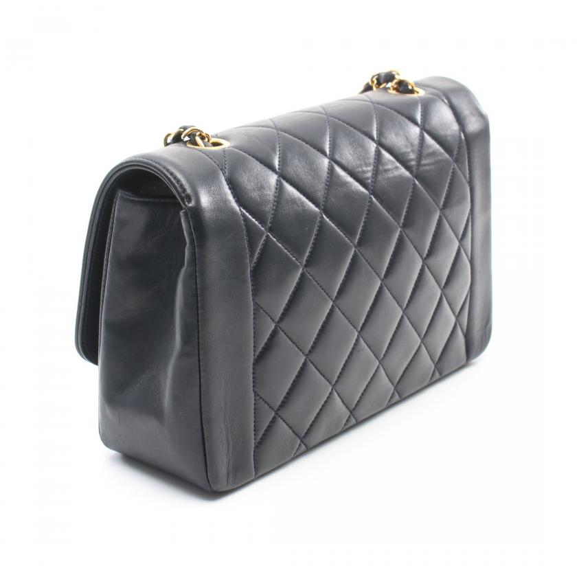 Chanel Matelasse Diana Flap Chain Shoulder Bag Lambskin Dark Navy Gold Hardware  