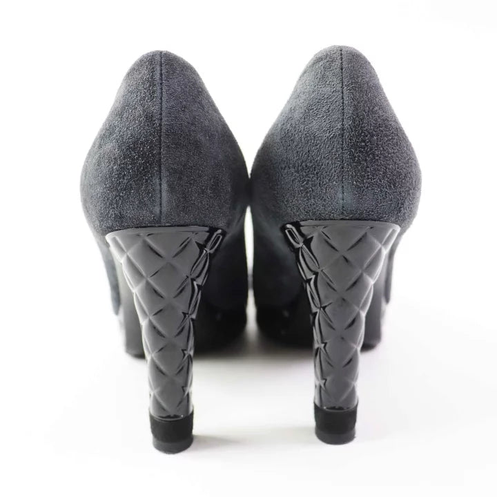 Chanel Black Suede Leather Cap Toe Heels Size