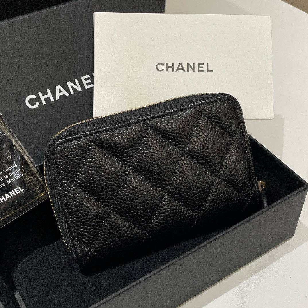 Chanel Caviar Leather Quilted Card Holder Coin Purse Black
