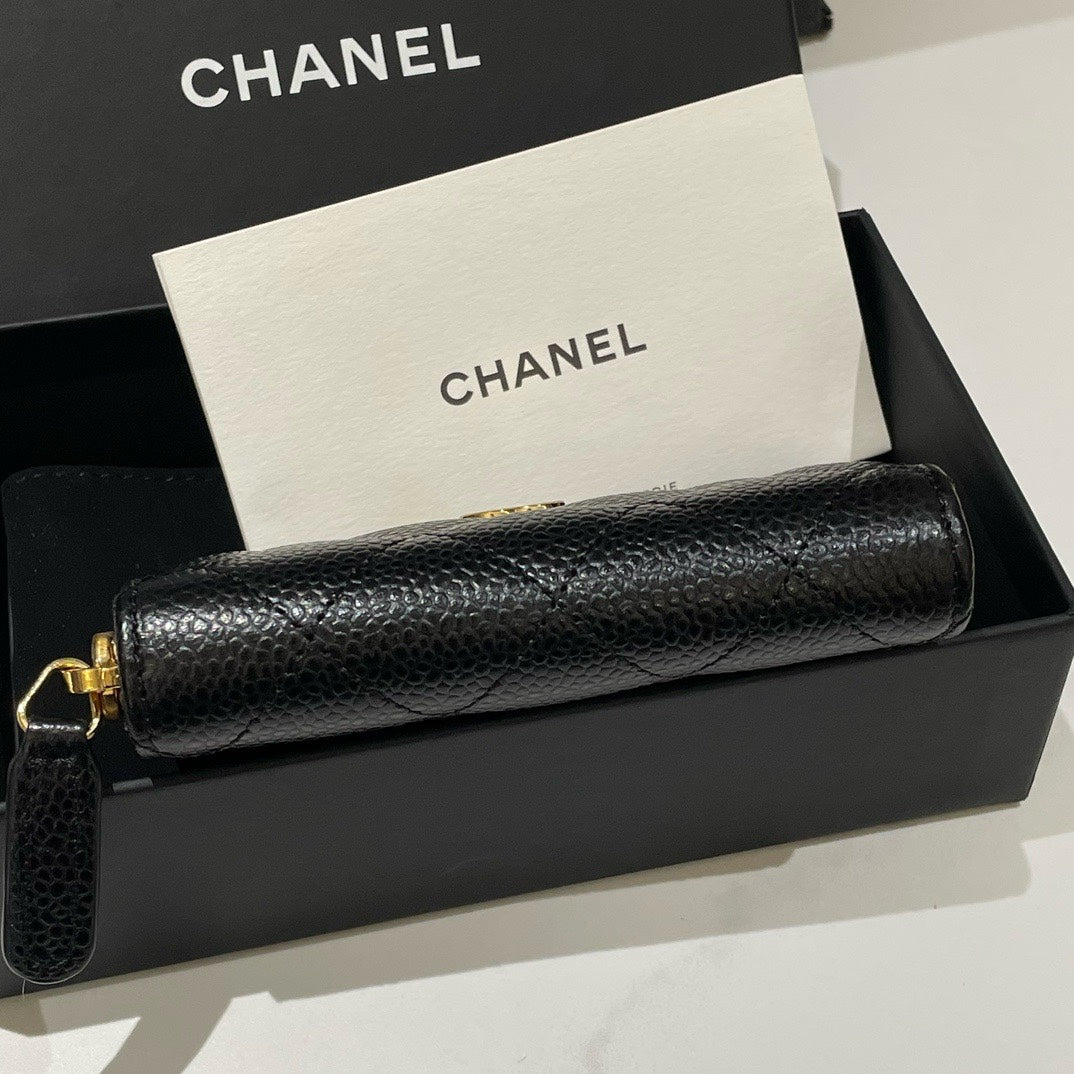 Chanel Caviar Leather Quilted Card Holder Coin Purse Black
