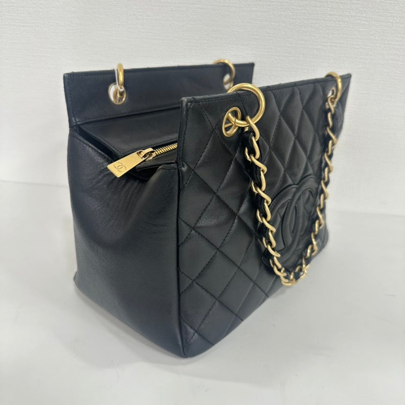 Chanel Black Lambskin Chain Tote Bag Quilted Medium