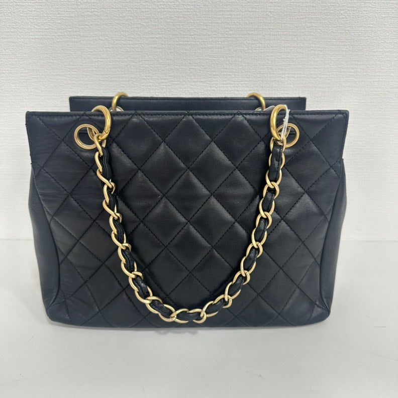 Chanel Black Lambskin Chain Tote Bag Quilted Medium