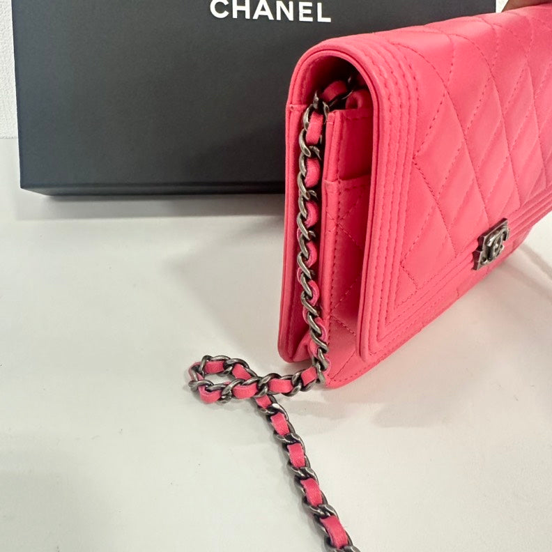 Chanel Boy Lambskin Quilted Wallet on Chain Pink  Series