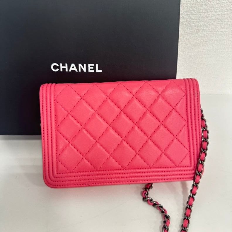 Chanel Boy Lambskin Quilted Wallet on Chain Pink  Series