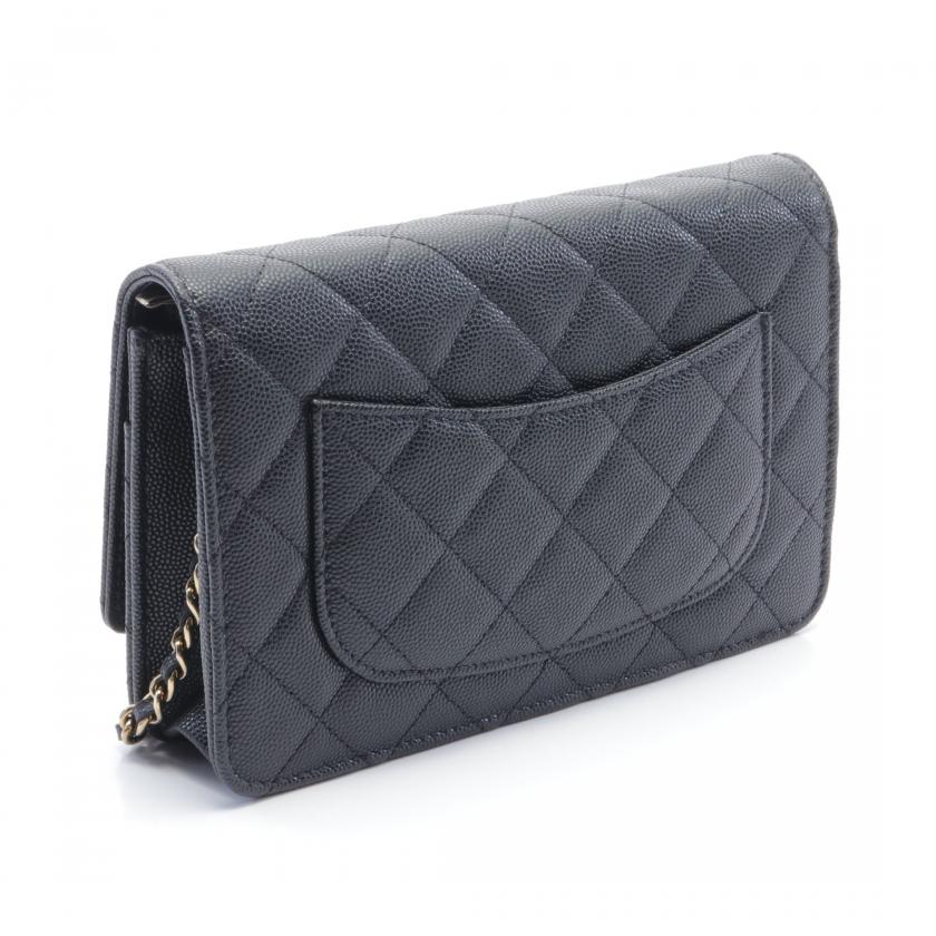 Chanel Matelasse Black Caviar Leather Chain Wallet Gold Hardware