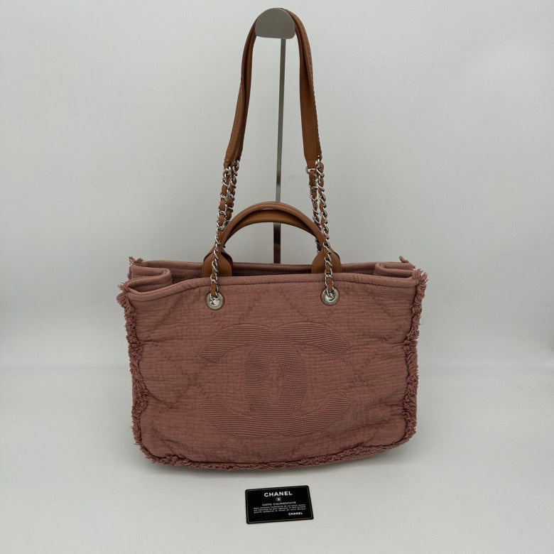 Chanel Canvas ways Pink Medium Tote Bag with Leather Handles and Chain Straps