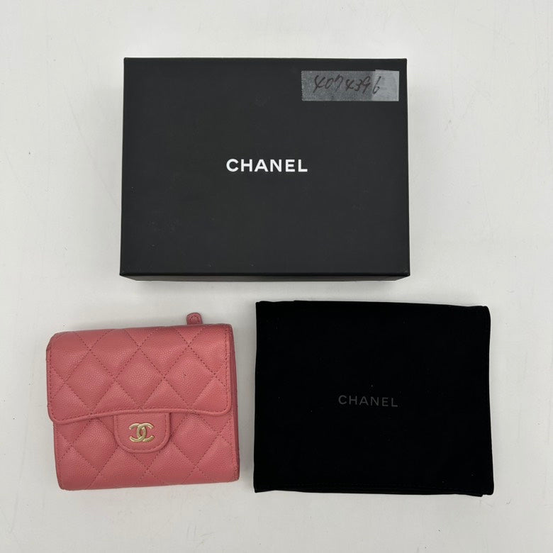 Chanel Pink Leather Quilted Clutch Wristlet With Logo and Original Dust Bag