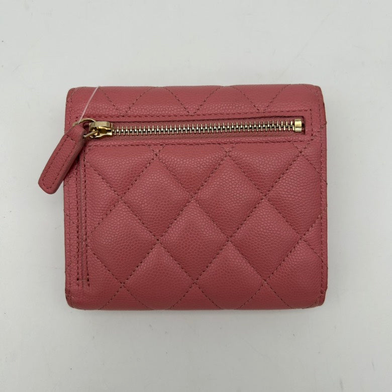 Chanel Pink Leather Quilted Clutch Wristlet With Logo and Original Dust Bag