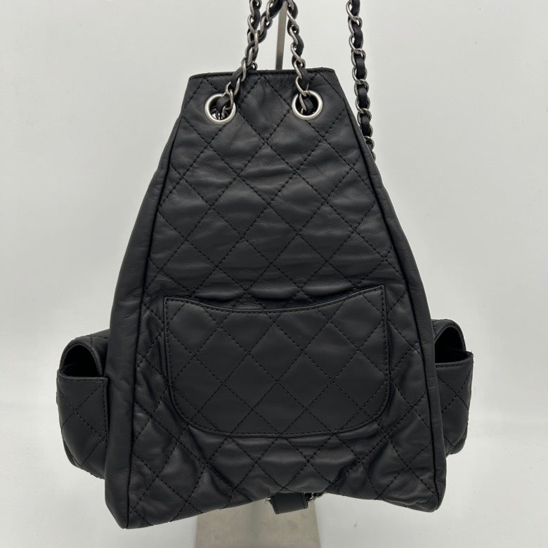 Chanel ways Black Leather Backpack Bag With Chain Straps