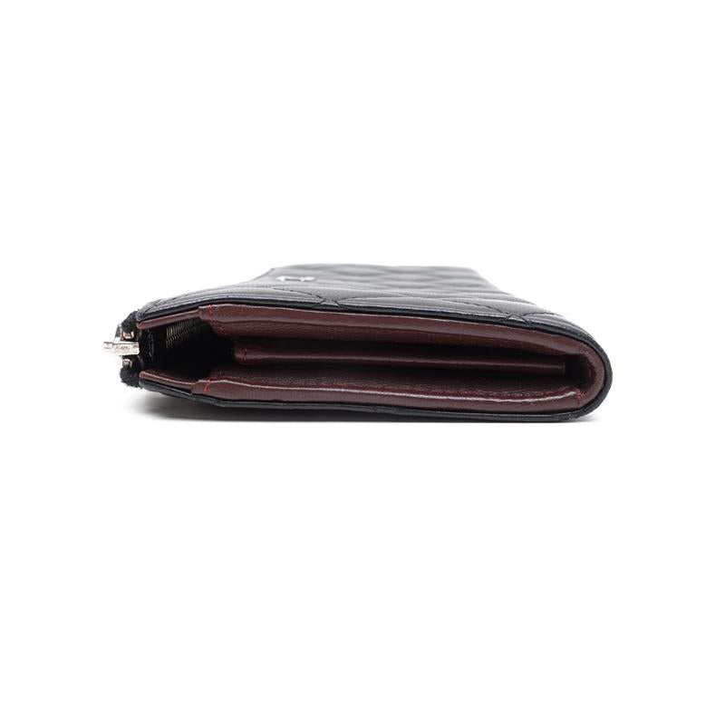 Chanel CC Black Lambskin Leather Quilted Zippy Wallet