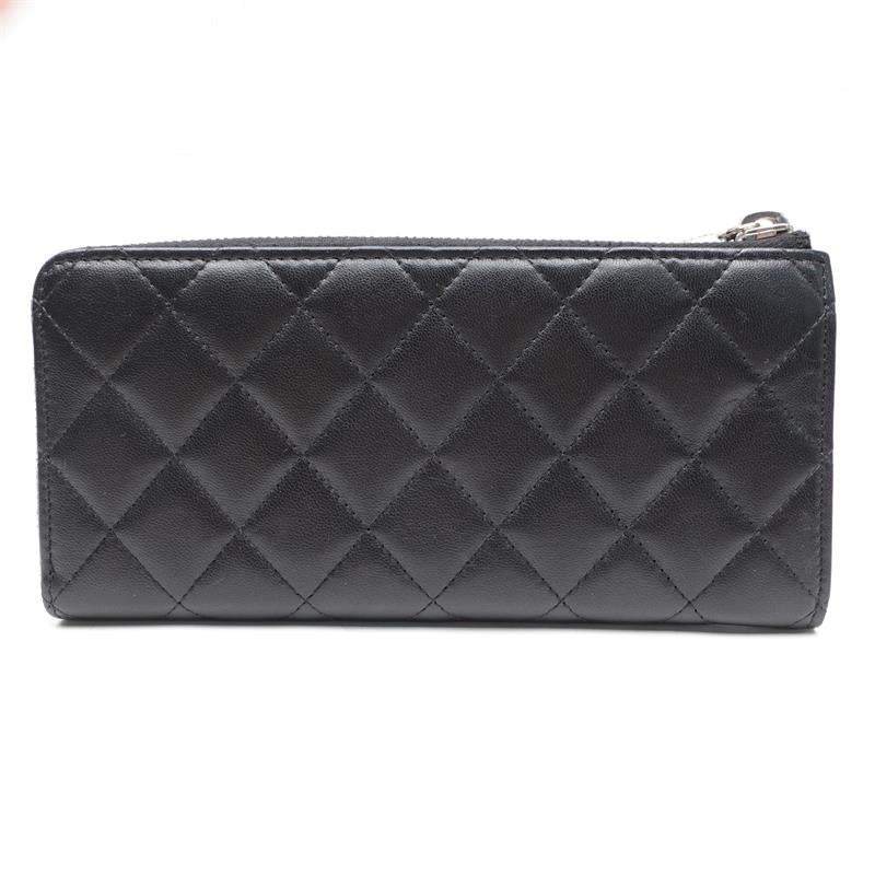 Chanel CC Black Lambskin Leather Quilted Zippy Wallet