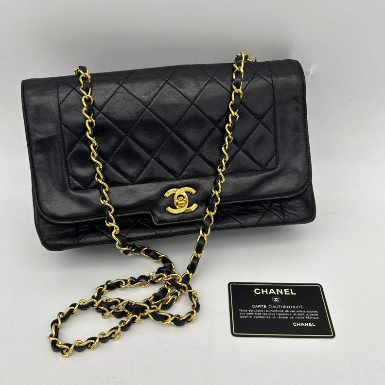 Chanel Lambskin Black Quilted Chain Bag Medium
