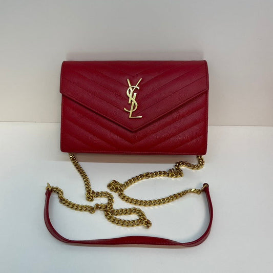 YSL Saint Laurent Cassandra Caviar Chevron Shoulder Bag Quilted Red