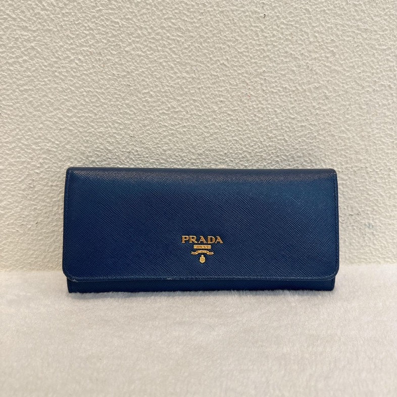 Prada Handbag Bifold Wallet Leather Saffiano Blue