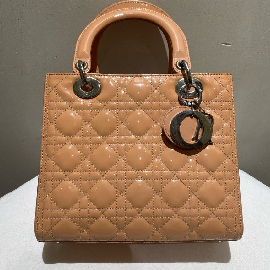 Dior Handbag Lady Bag Leather Patent Beige