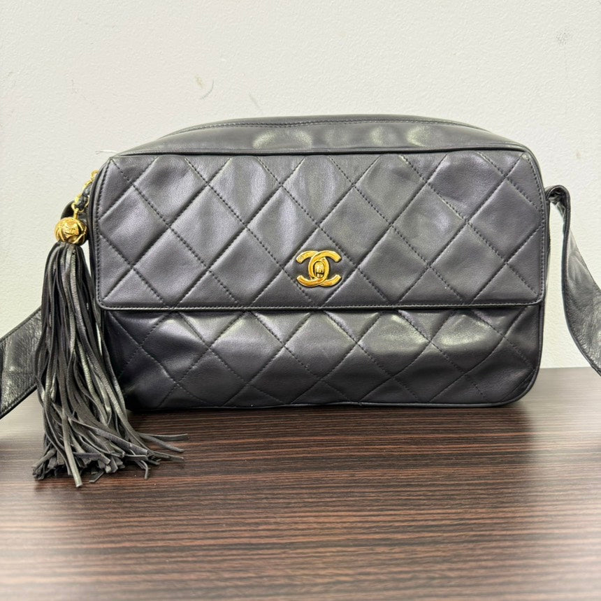 Chanel Lambskin Camera Tassel Crossbody Black Bag