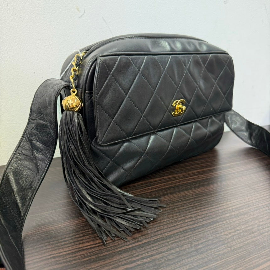 Chanel Lambskin Camera Tassel Crossbody Black Bag