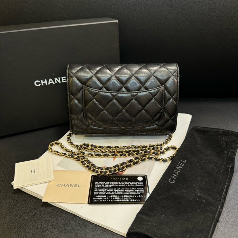 Chanel Woc Black Lambskin Quilted Wallet On Chain x.xcm