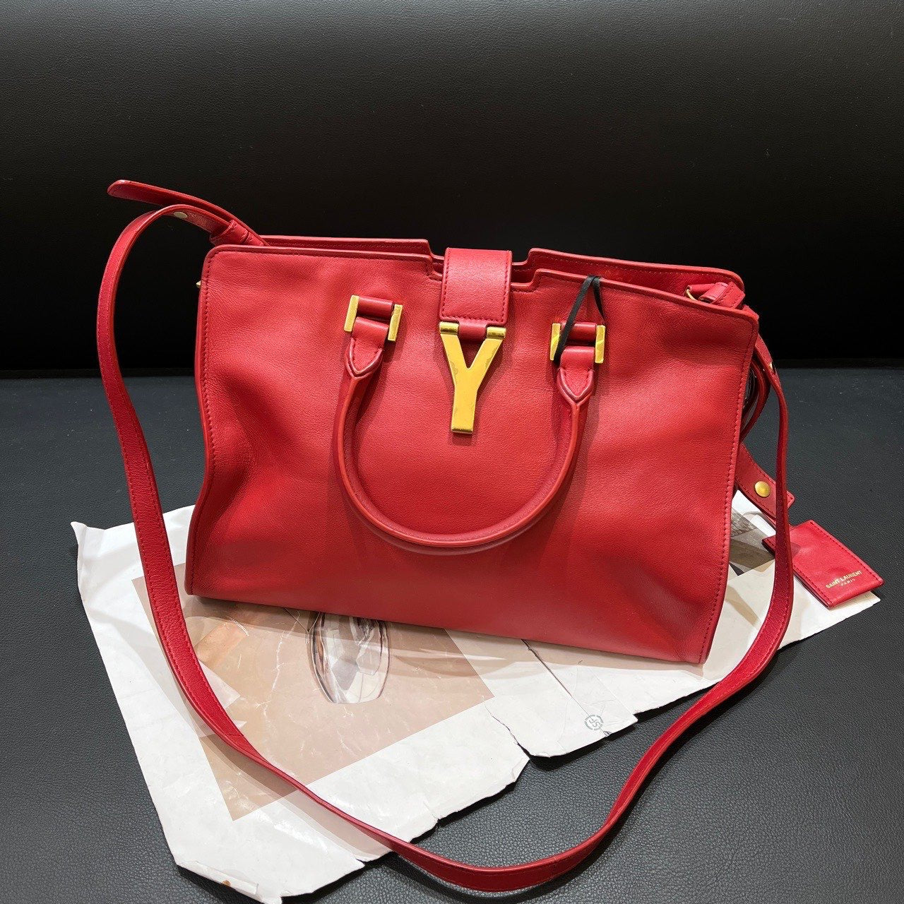 YSL Saint Laurent Cabas ChYc Tote Bag Leather Red